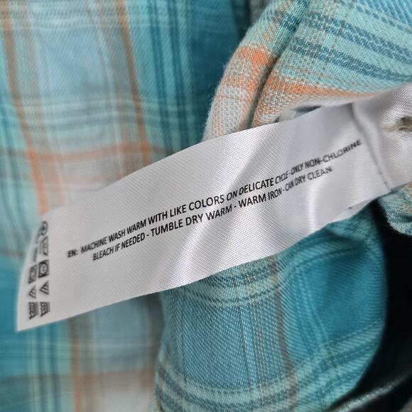 Ariat Real Billie Ray Shirt M Turquoise Plaid Button Down Relaxed Long Sleeve - Picture 10 of 14